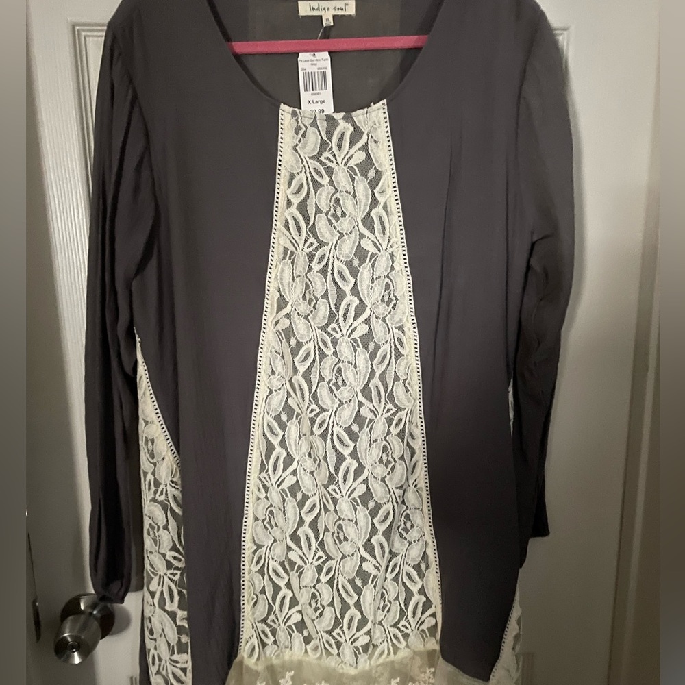 Indigo Soul lace detailed woven tunic Sz XL